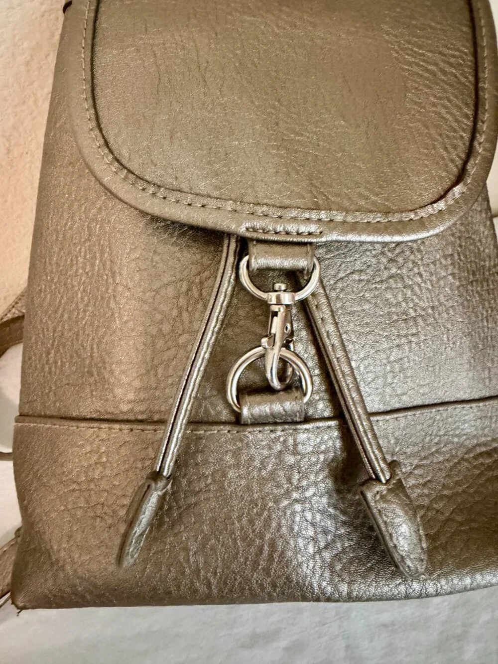 Free People Josie Mini Vegan Faux Leather Backpack Metallic Gun Metal Gold